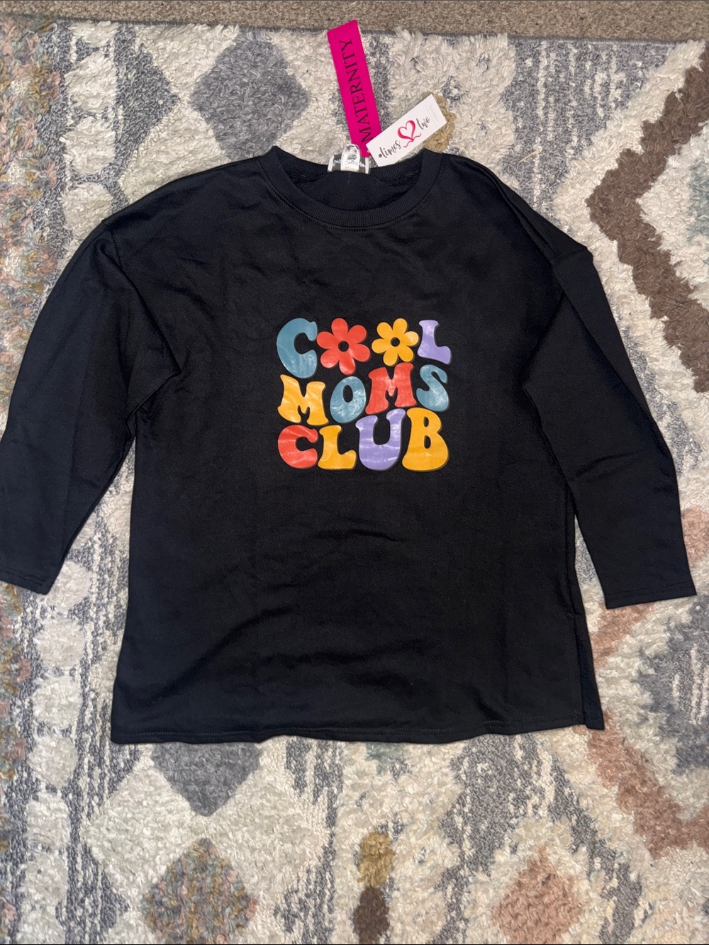 Times Two Cool Moms Club Maternity Club Black Graphic Sweatshirt